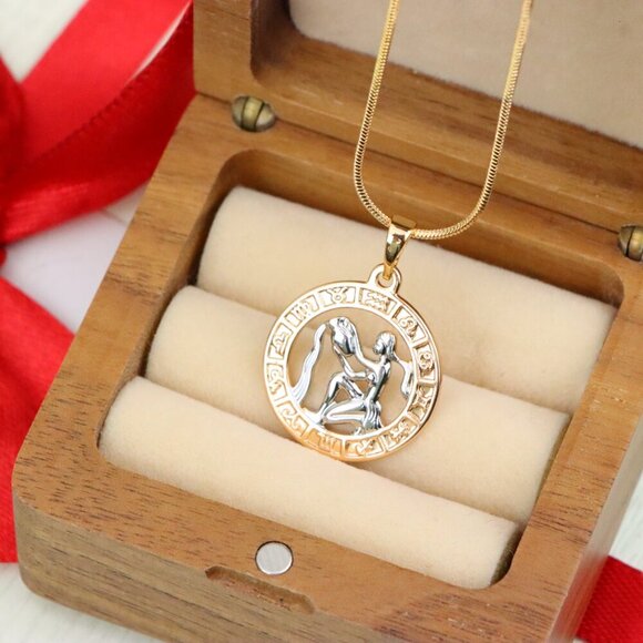 "Rose Gold Aquarius Zodiac Pendant Featuring Water Bearer Symbol, XPPT1455 - Picture 2 of 12